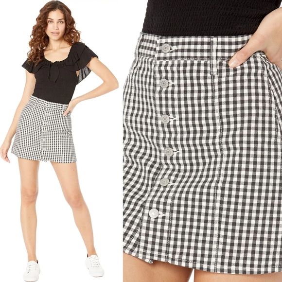 🆕️Levi's Plaid Checker Print Black Gray White Cotton A-Line Skirt SZ 25 - Picture 1 of 11